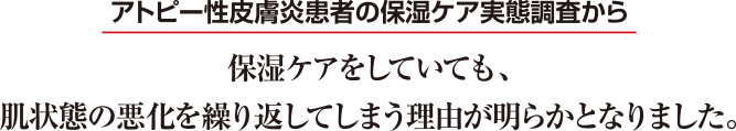 アトピー性皮膚炎患者の保湿ケア実態調査から　保湿ケアをしていても、肌状態の悪化を繰り返してしまう理由が明らかとなりました。